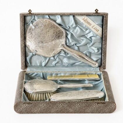 Antique silver-plated brush and comb set in original box