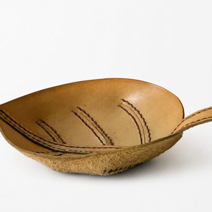 Hand Stitched Tan Leather Leaf Bowl