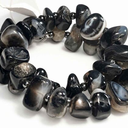 Spiral Bracelet with Agate and gunmetal grey glass seed beads