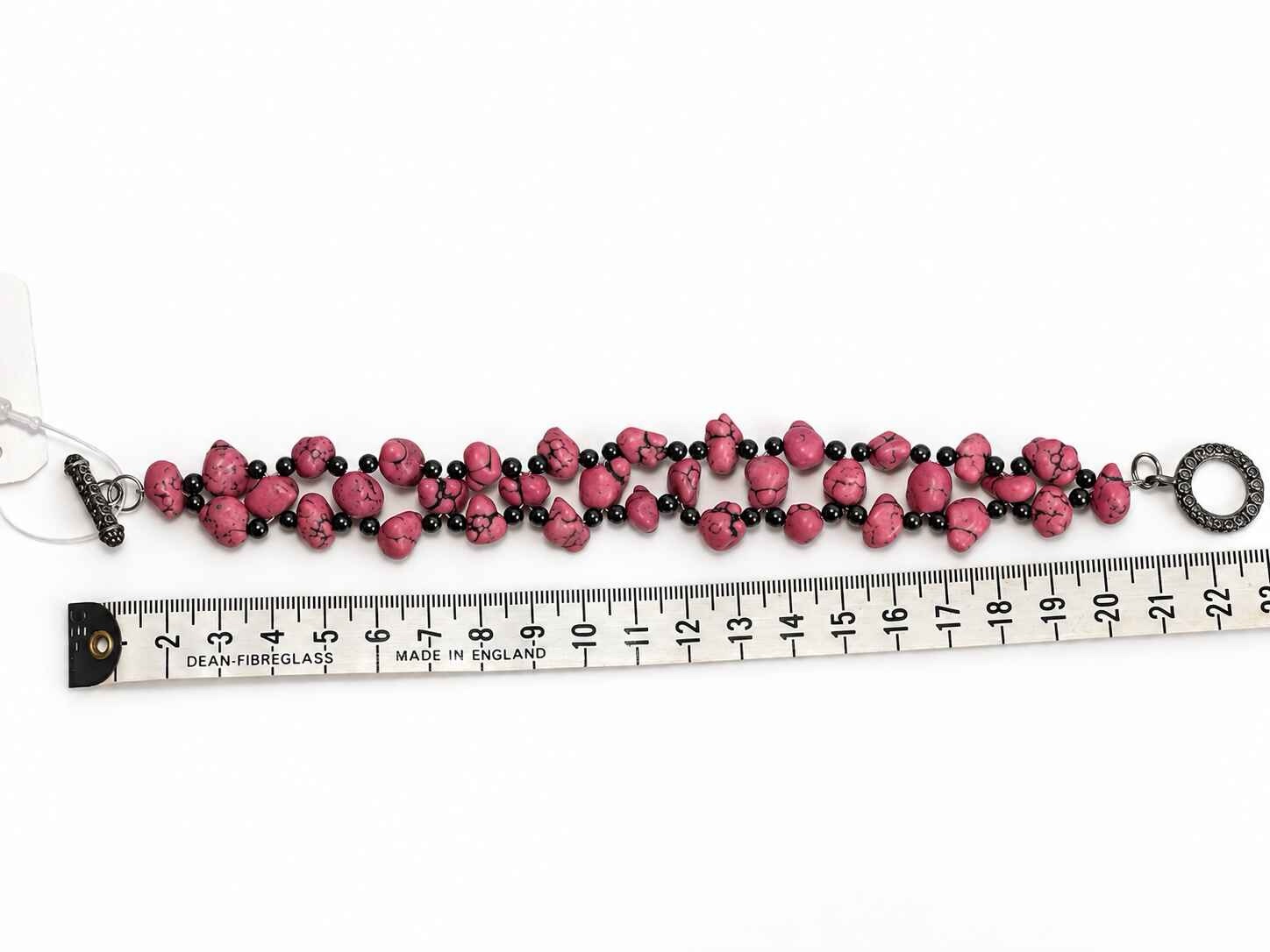 Elaine woven Pink Howlite and Hematite bracelet - Image 5