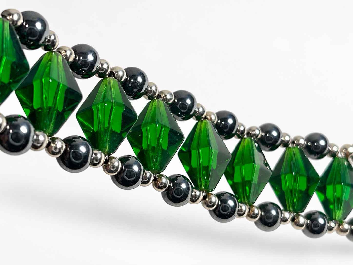 Anni Green glass and hematite bracelet
