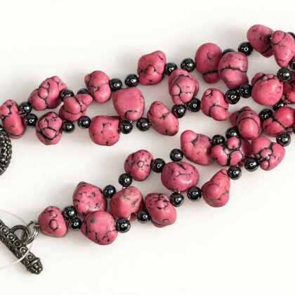 Elaine woven Pink Howlite and Hematite bracelet
