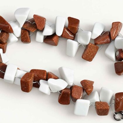 Elaine woven white Agate and Goldstone bracelet