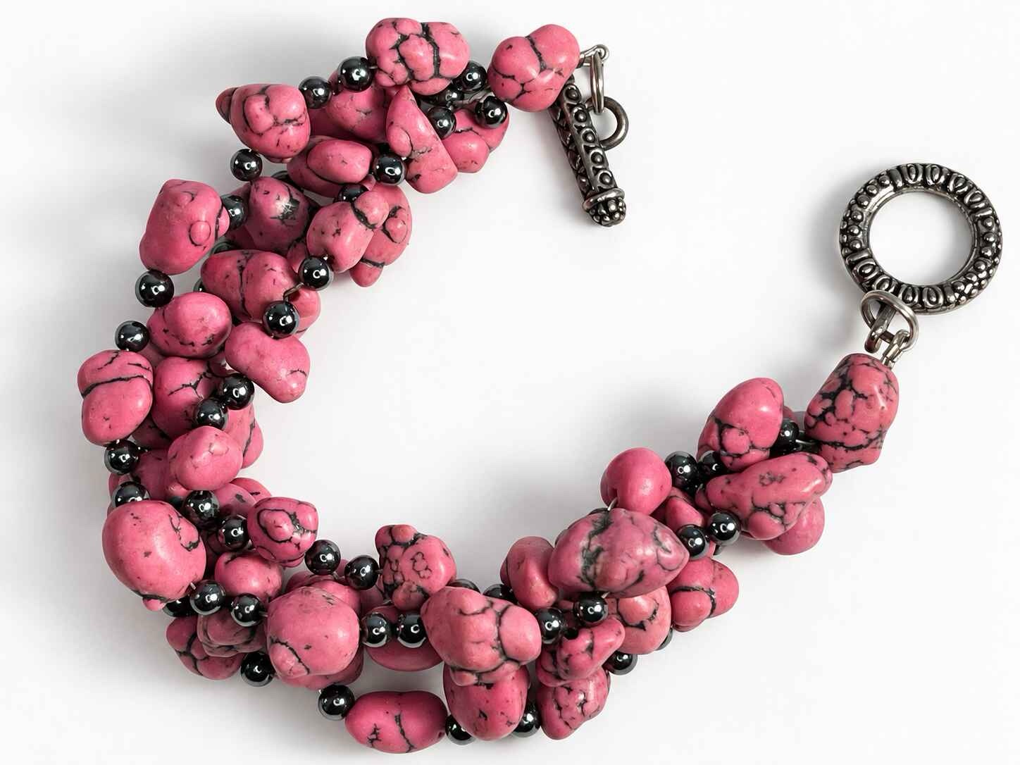 Thick Pink Howlite woven bracelet - Image 3