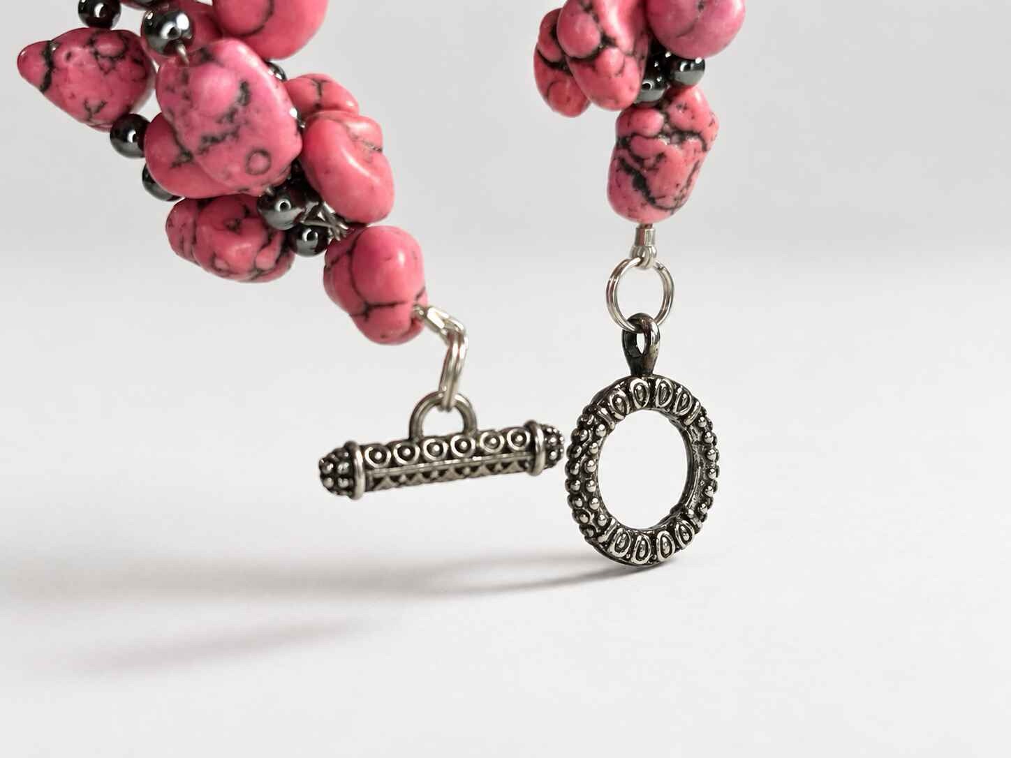 Thick Pink Howlite woven bracelet - Image 2