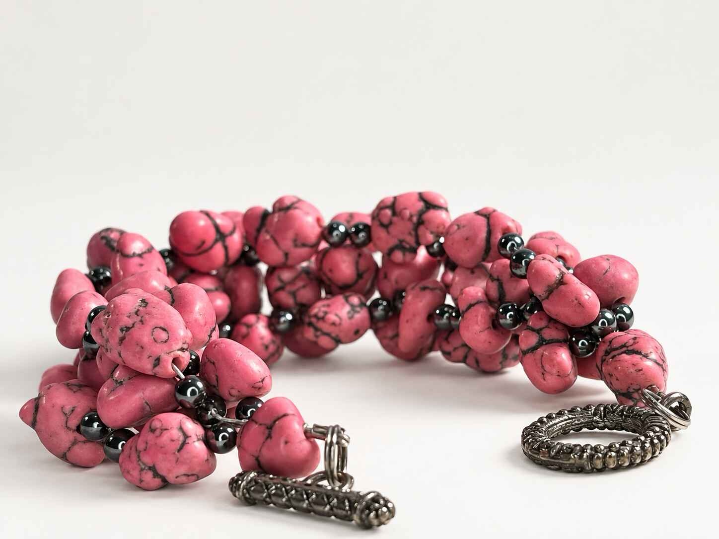 Thick Pink Howlite woven bracelet - Image 4