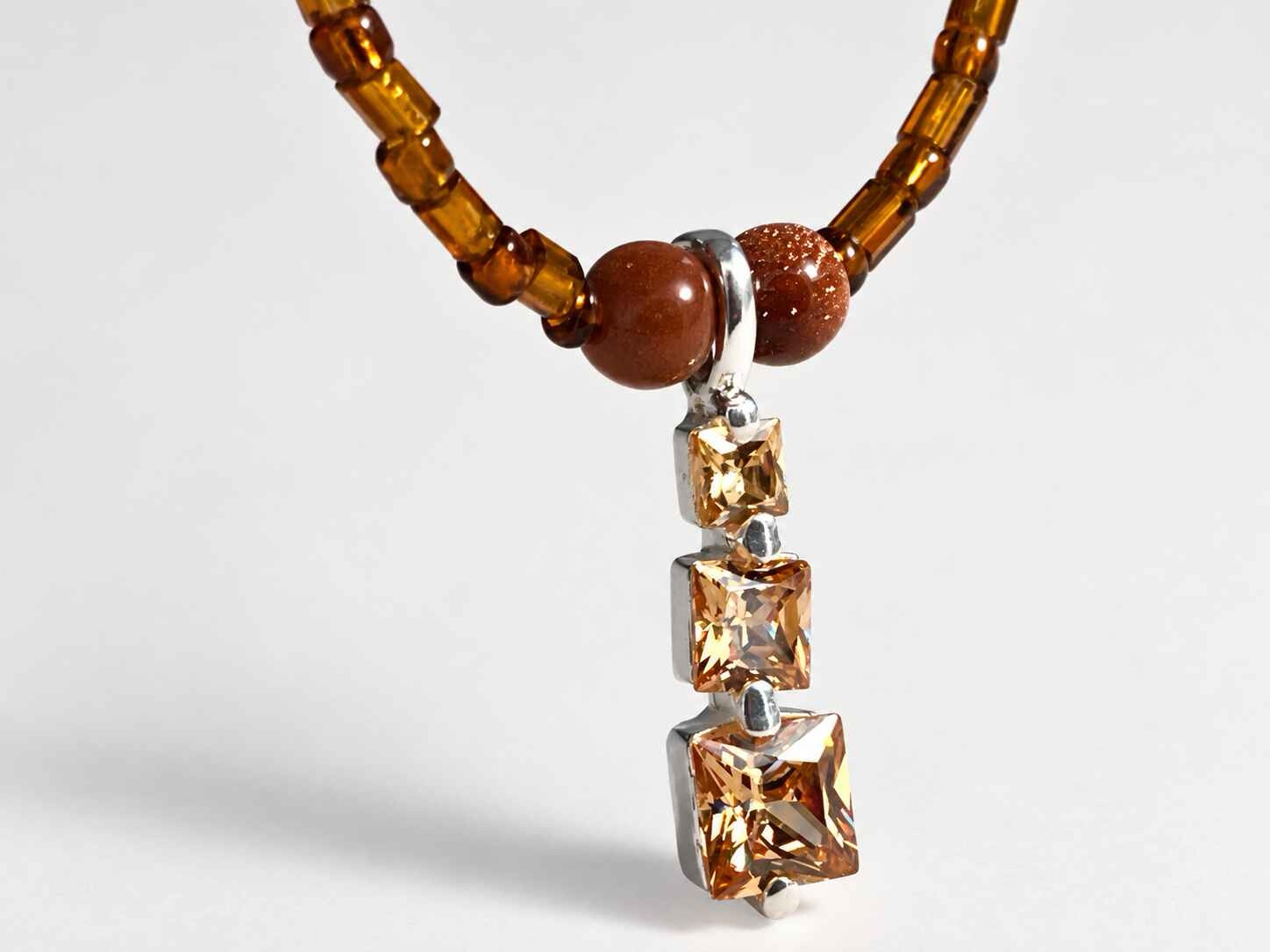 Square Cubic zirconia set in Silver, pendant