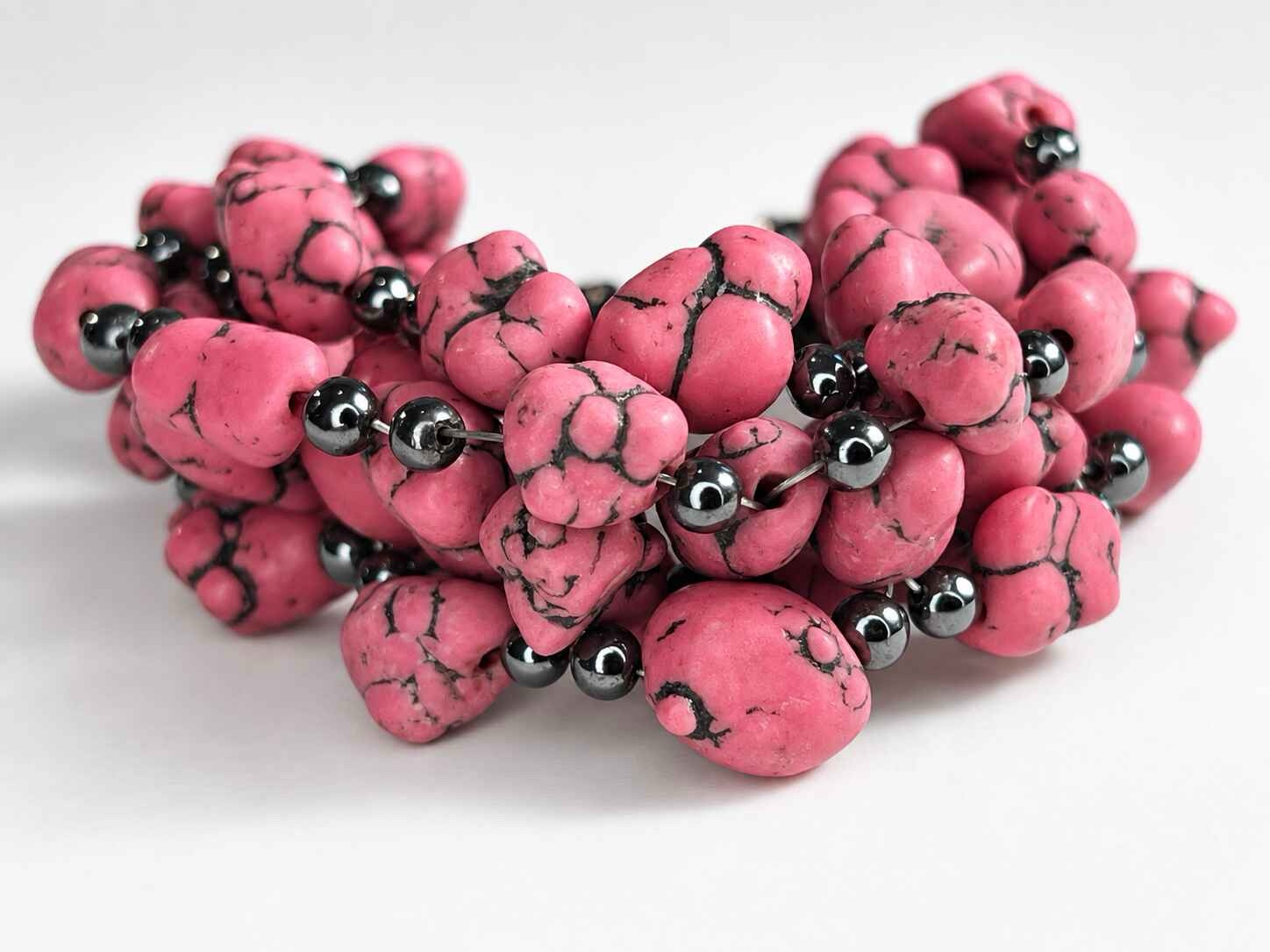 Thick Pink Howlite woven bracelet - Image 5
