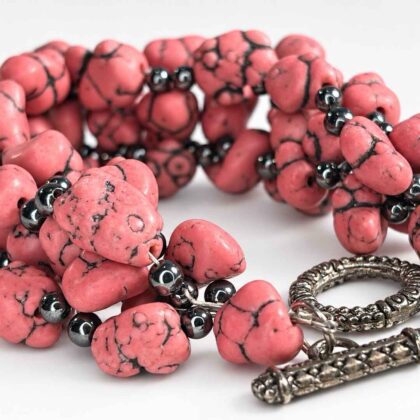 Thick Pink Howlite woven bracelet