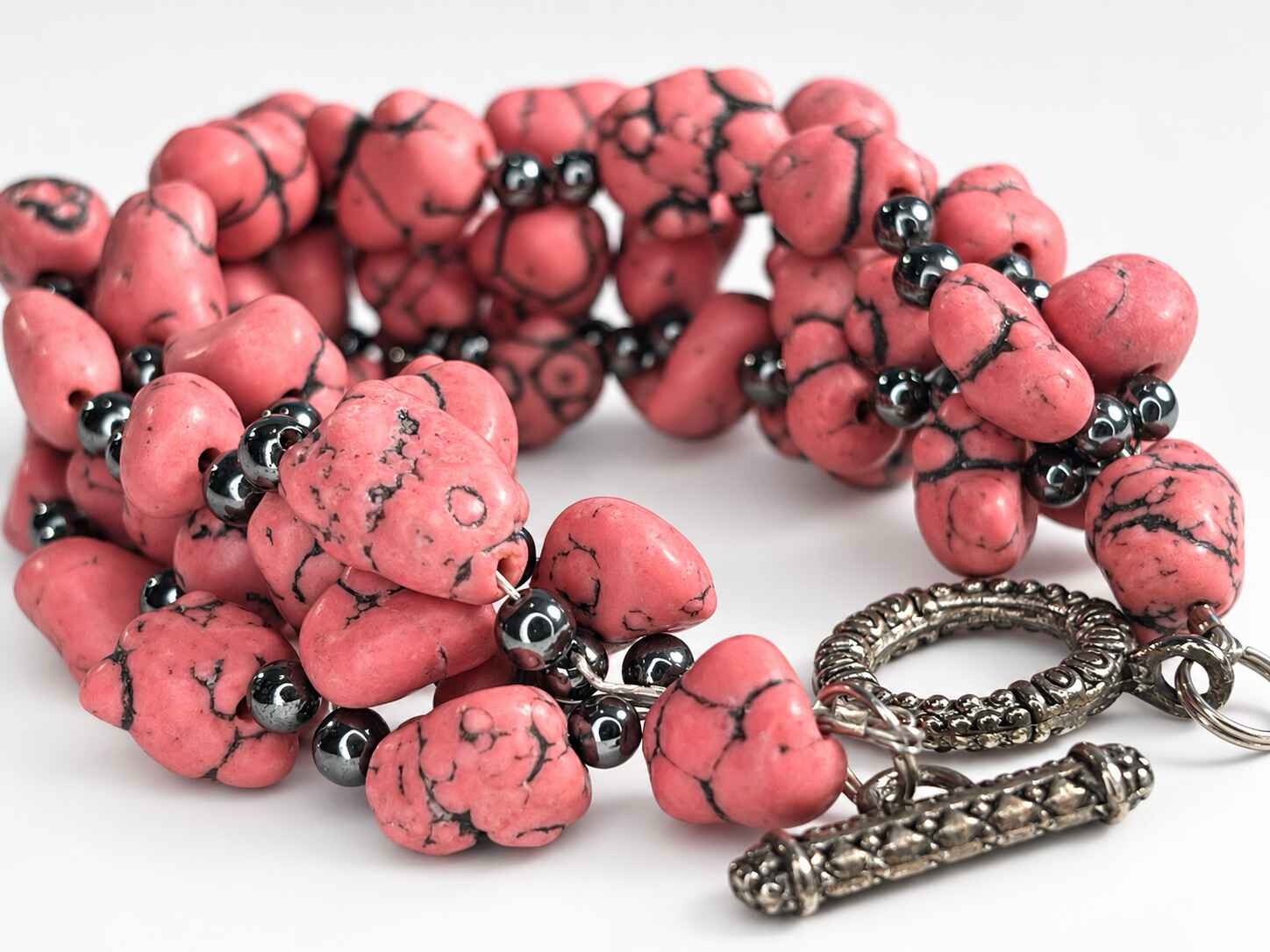Thick Pink Howlite woven bracelet