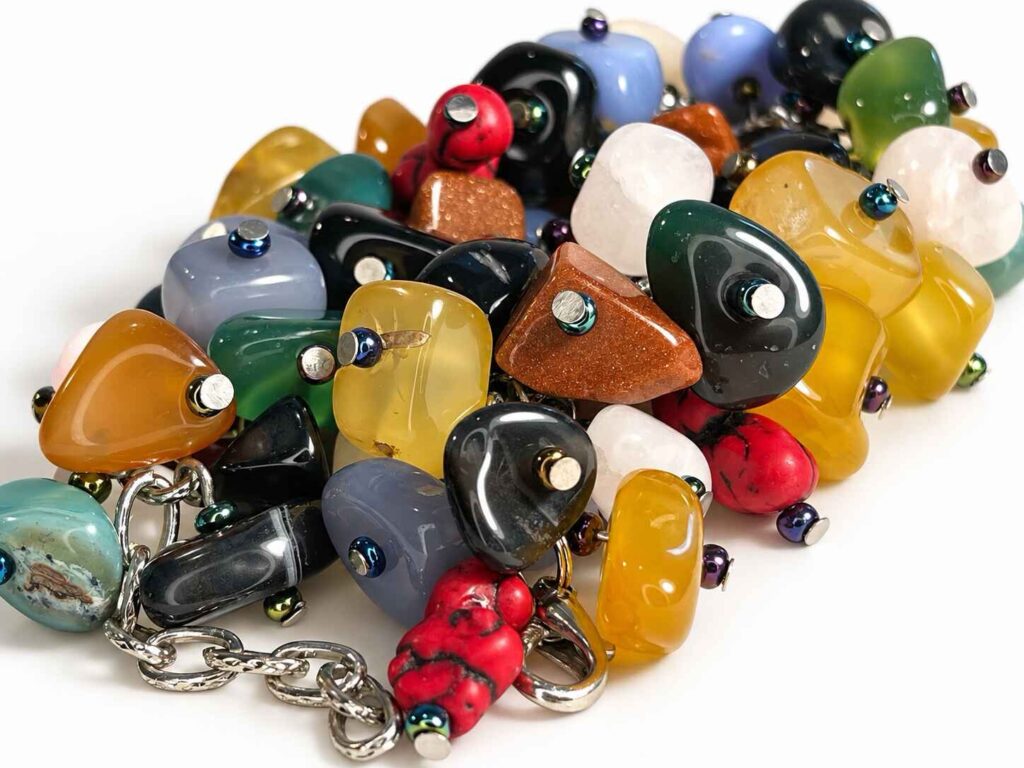 Semi-precious stone nugget cluster bracelet