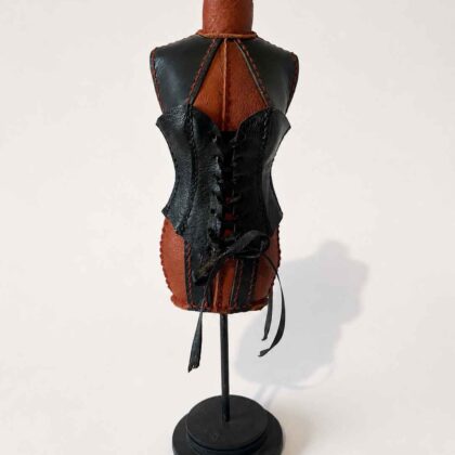 Hand Stitched Red and Black Leather Mannequin with Black corset
