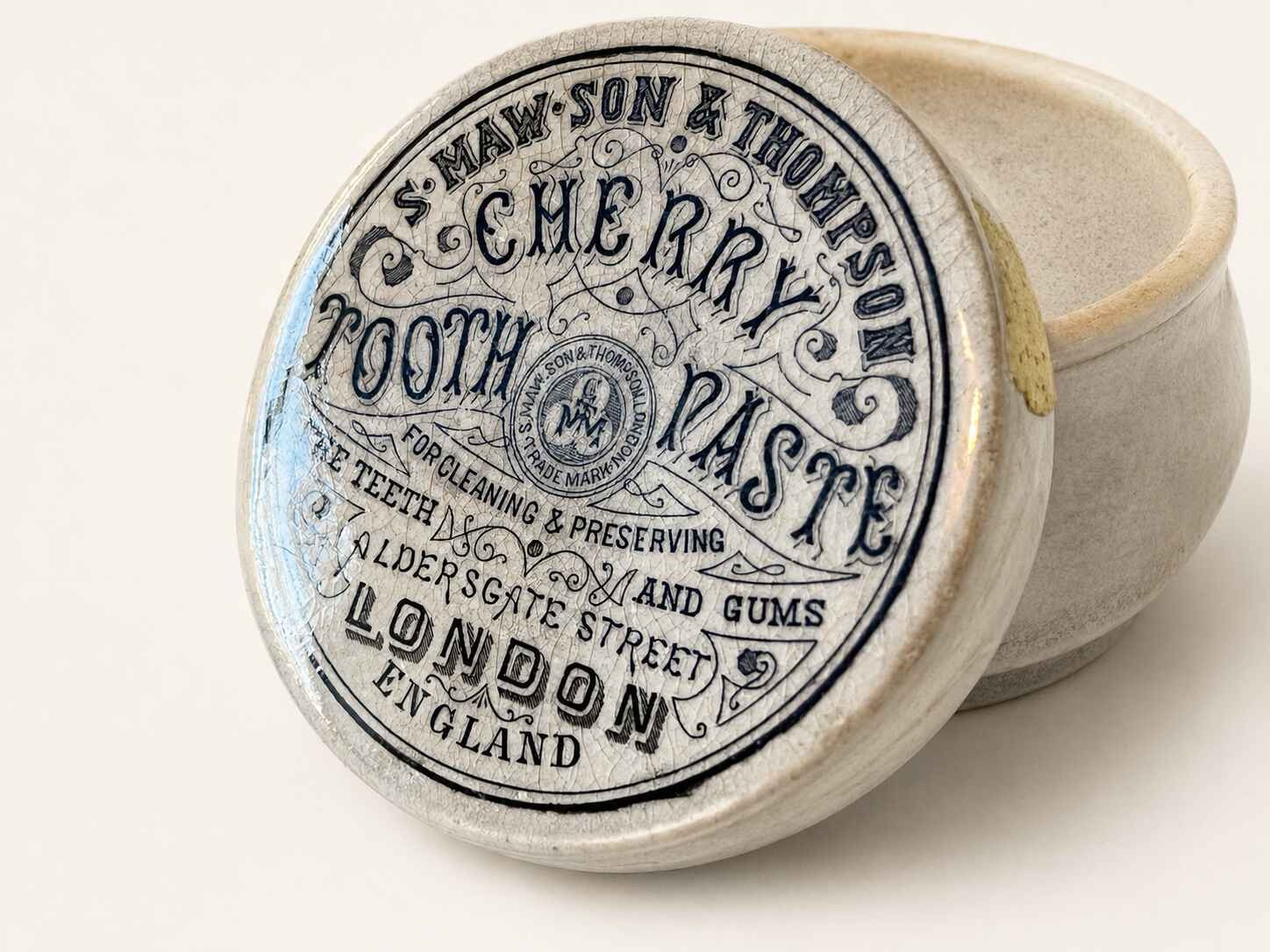 Antique S.Maw, Son & Thompson Ceramic Cherry Tooth paste jar - Image 2