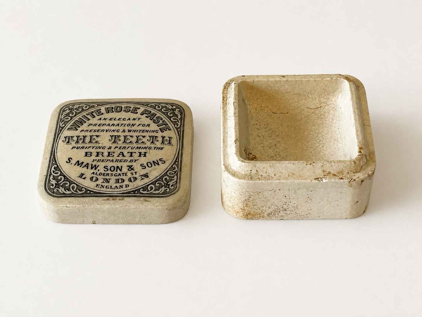 Antique S.Maw Son & sons Ceramic White Rose Tooth paste jar - Image 6