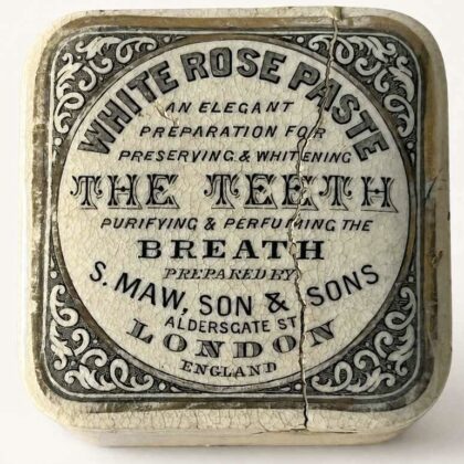Antique S.Maw Son & sons Ceramic White Rose Tooth paste jar with repaired cracked lid