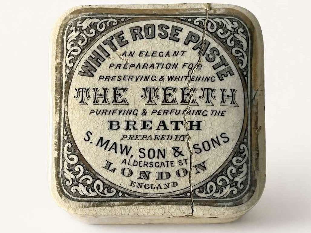 Antique S.Maw Son & sons Ceramic White Rose Tooth paste jar with repaired cracked lid