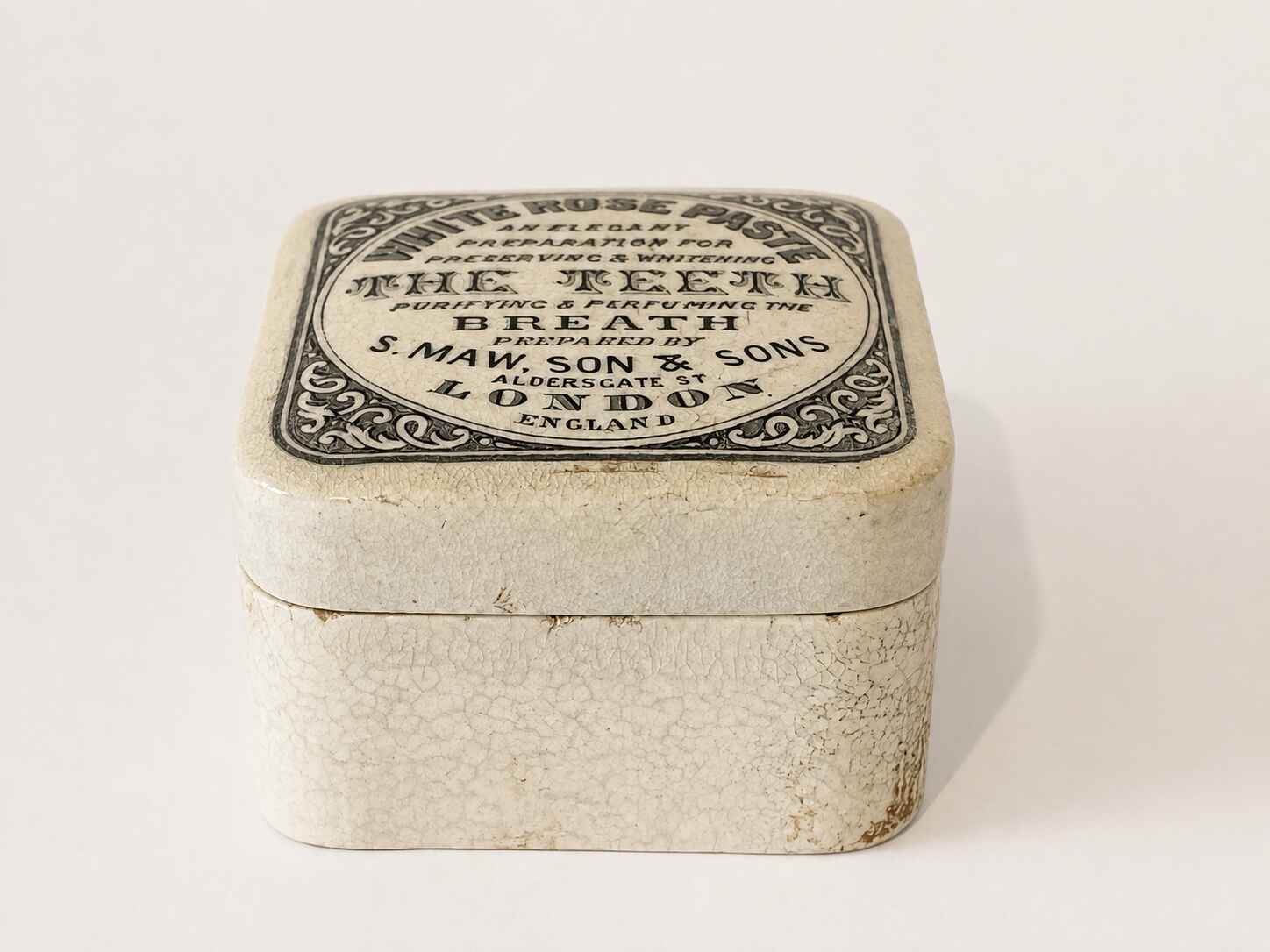 Antique S.Maw Son & sons Ceramic White Rose Tooth paste jar - Image 3