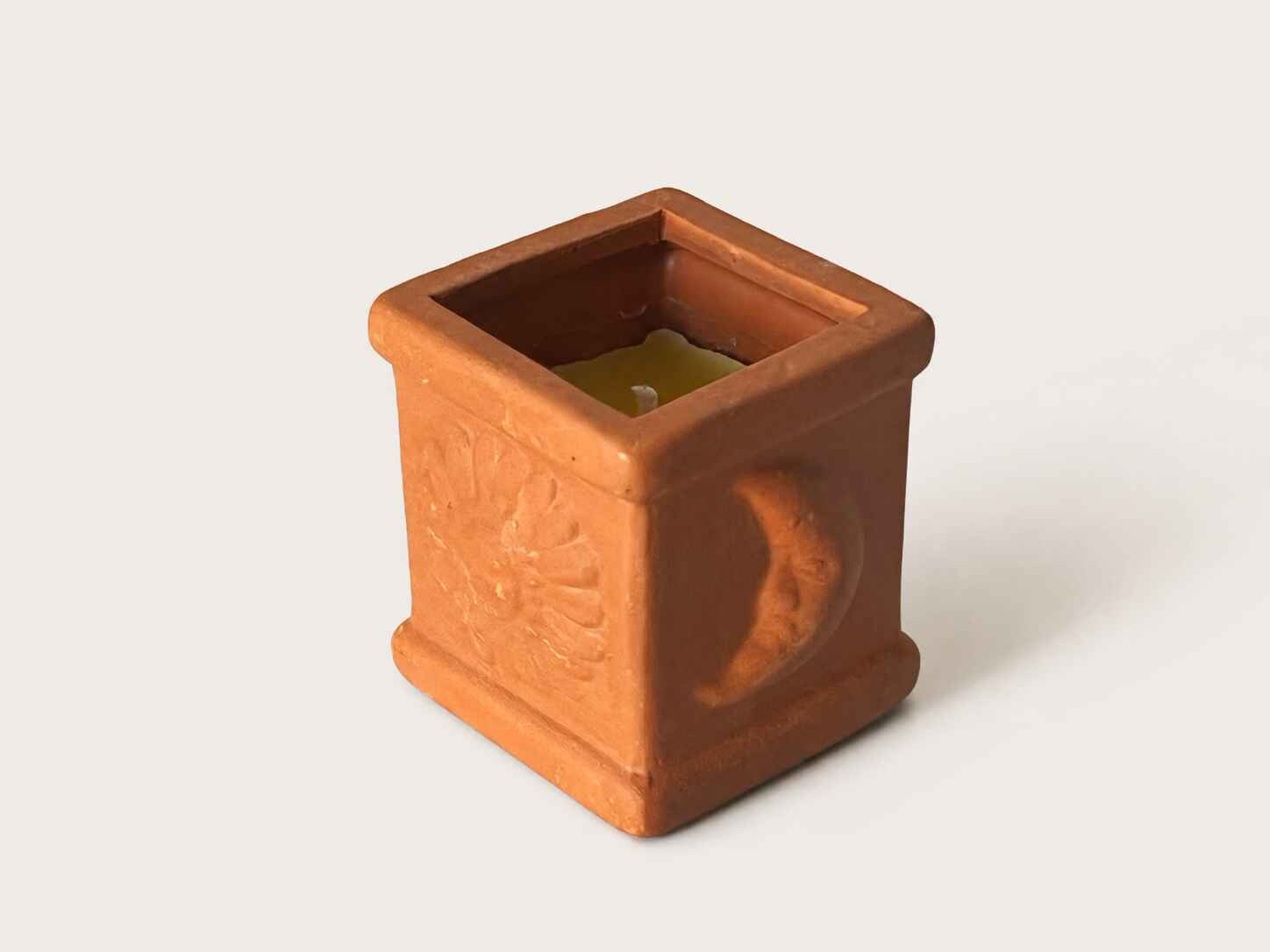 Square Terracotta Sun and Moon Candle - Image 4