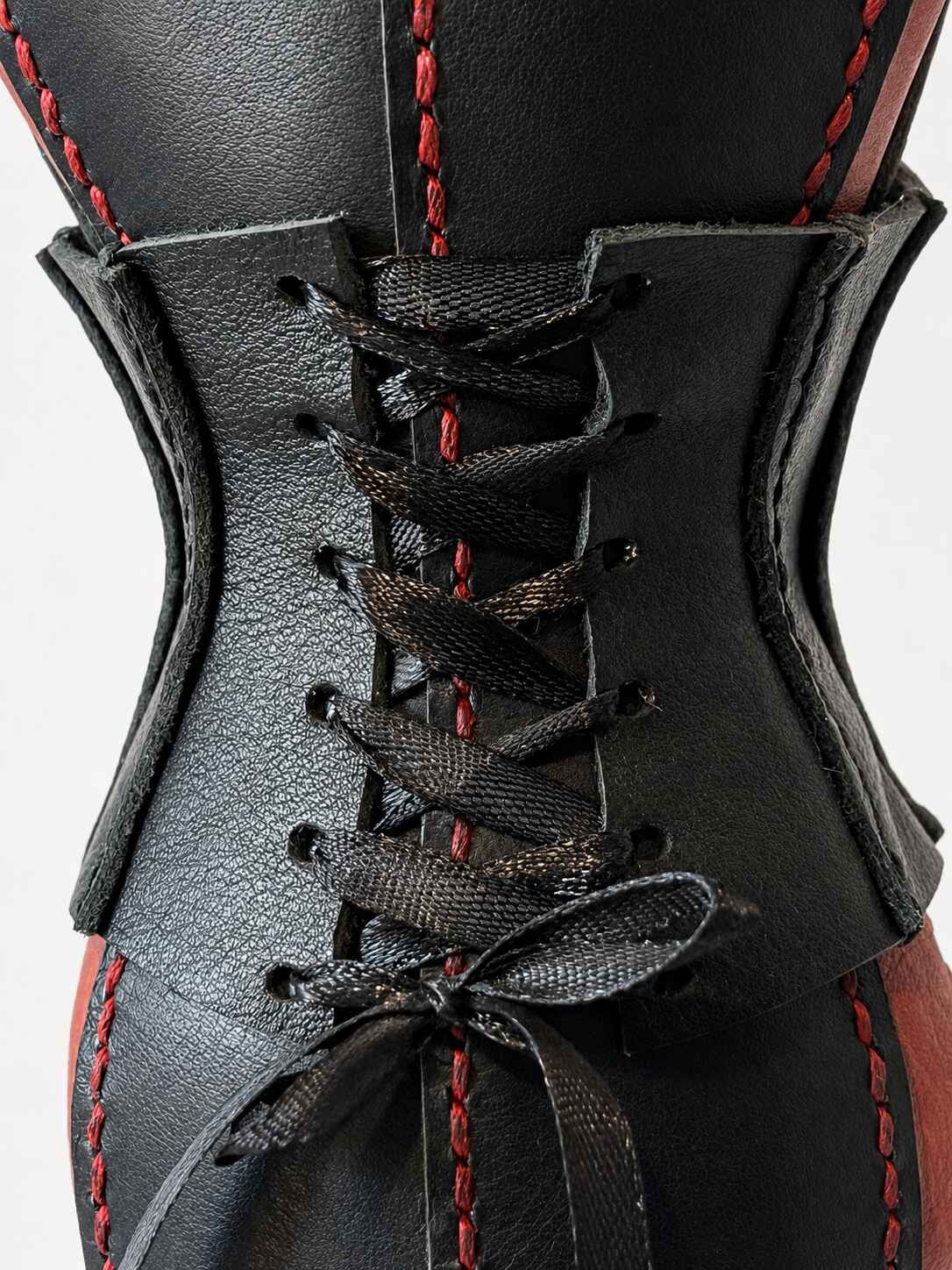Hand Stitched Red and Black Leather Mannequin with Black corset - Image 8