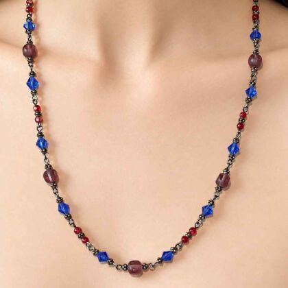 Lindsay Purple, Blue and red beaded Link necklace
