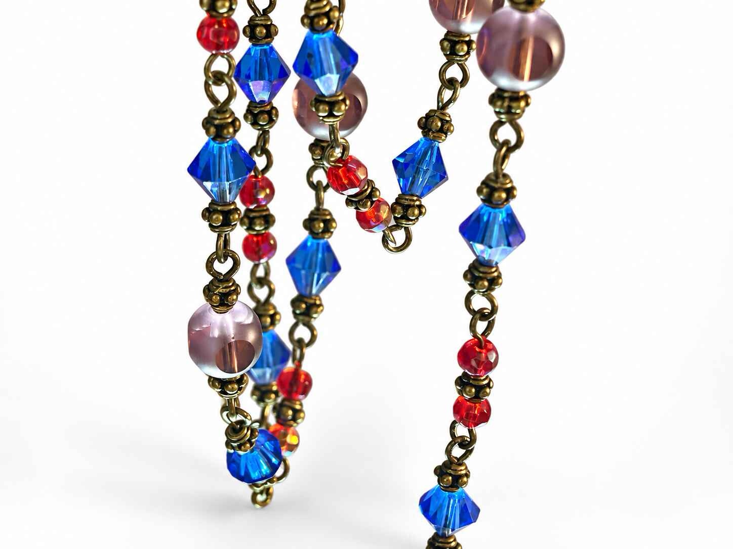 Lindsay Purple, Blue and red beaded Link necklace - Image 3