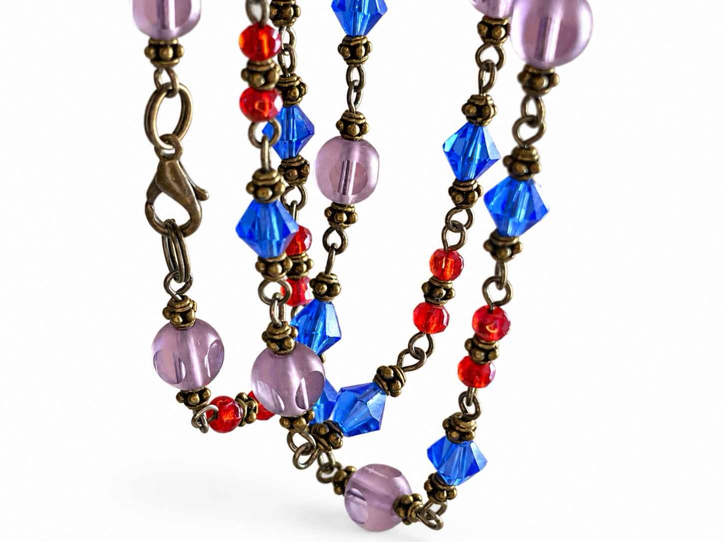 Lindsay Purple, Blue and red beaded Link necklace - Image 4