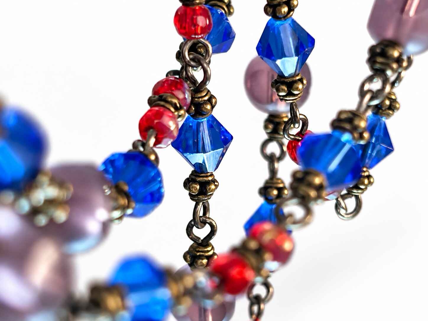 Lindsay Purple, Blue and red beaded Link necklace - Image 2