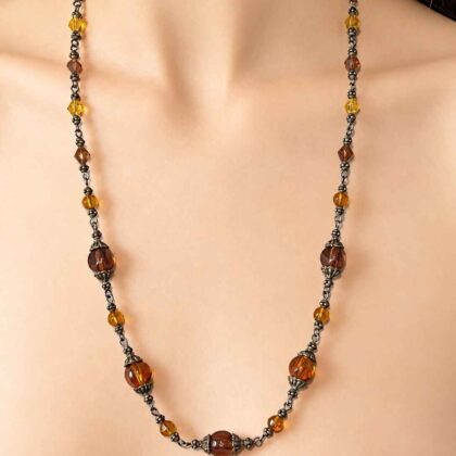 Abby Amber and Citrine coloured glass bead link necklace