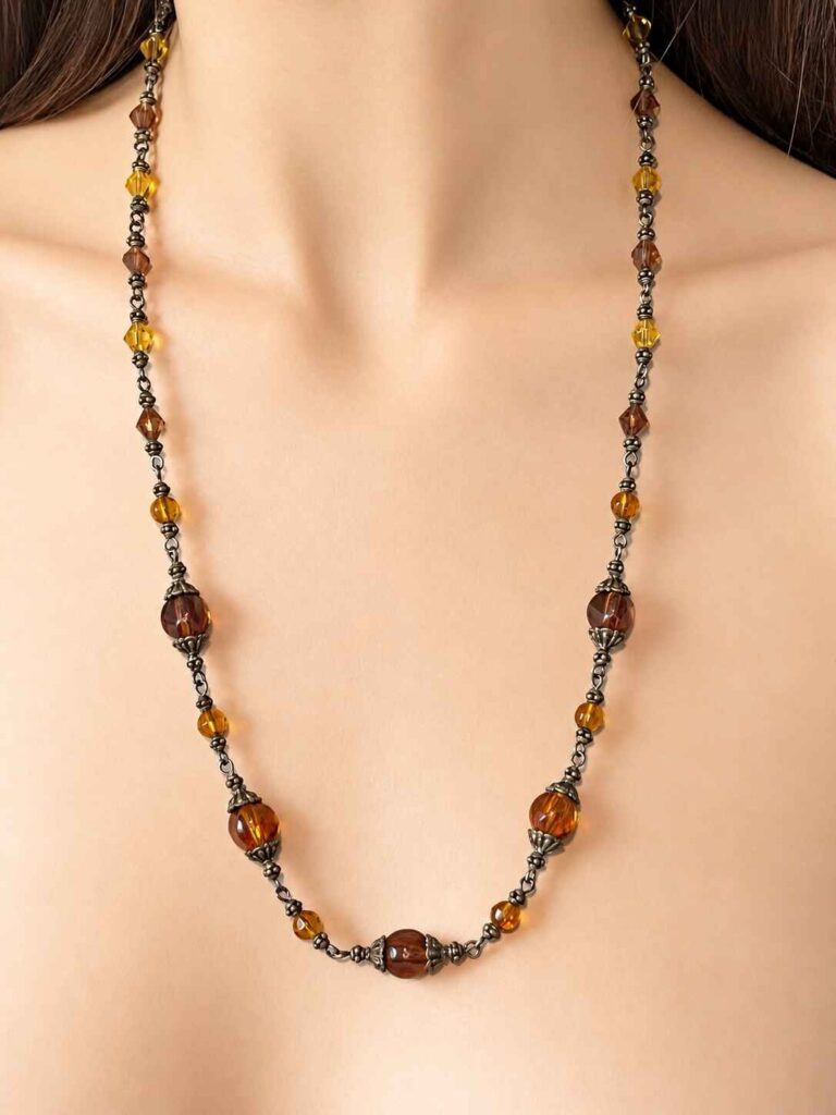 Abby Amber and Citrine coloured glass bead link necklace