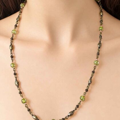 Lindsay Green Glass and Brass beaded Link necklace