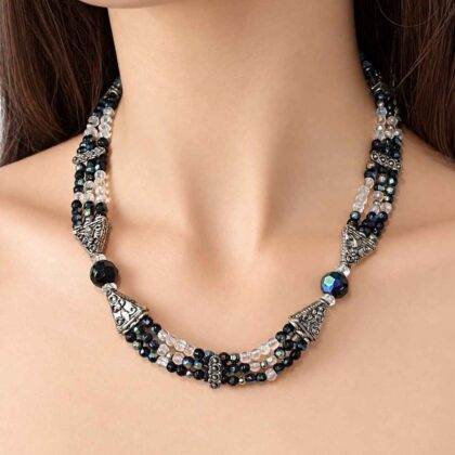 Midnight Trinity Black and clear faceted bead necklace