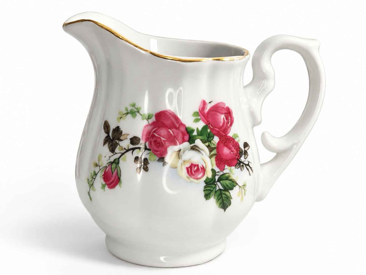 Vintage Trisa porcelain Roses Tea set with creamer and sugar dish - Image 12
