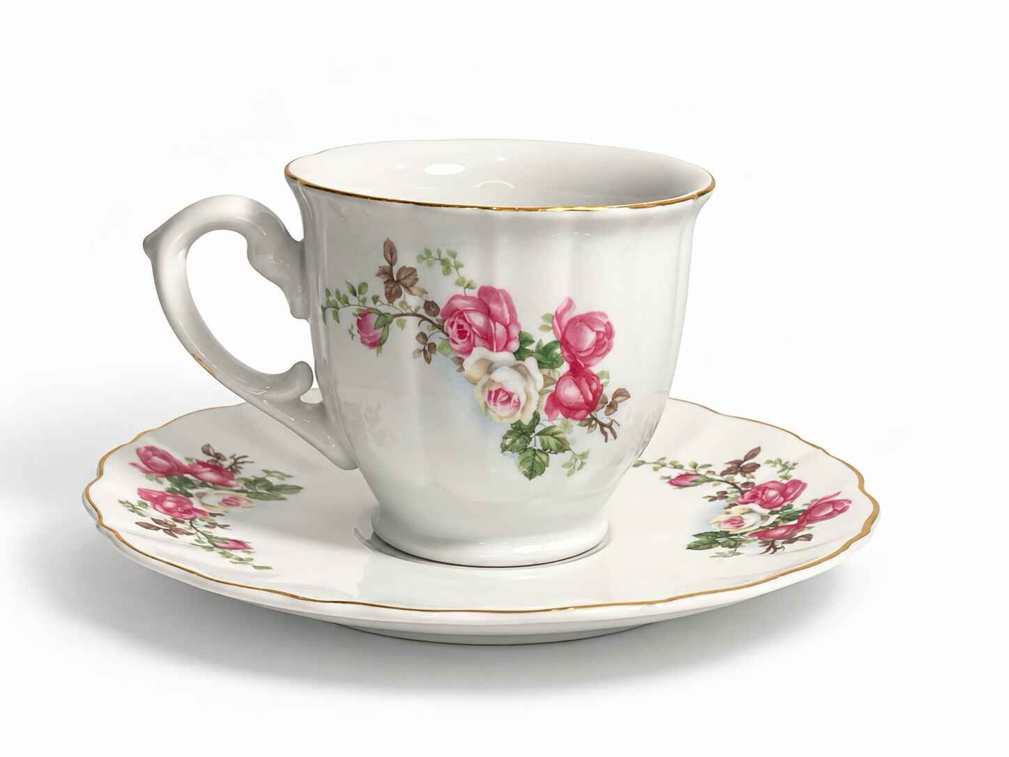 Vintage Trisa porcelain Roses Tea set with creamer and sugar dish - Image 2