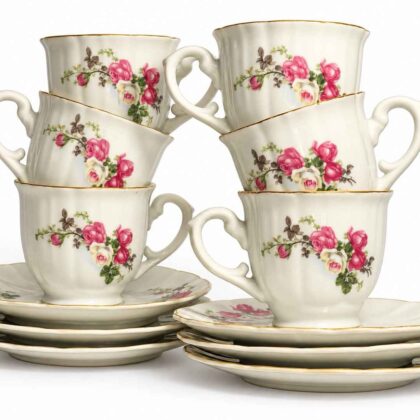 Vintage Trisa porcelain Roses Tea set with creamer and sugar dish