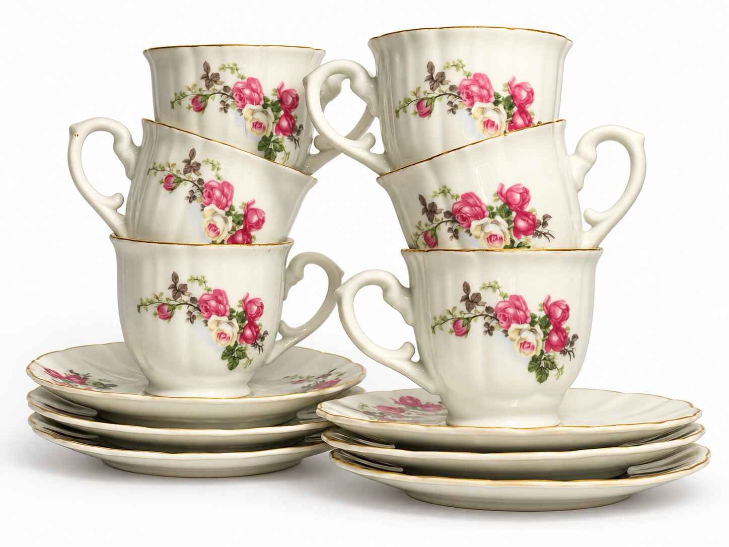 Vintage Trisa porcelain Roses Tea set with creamer and sugar dish
