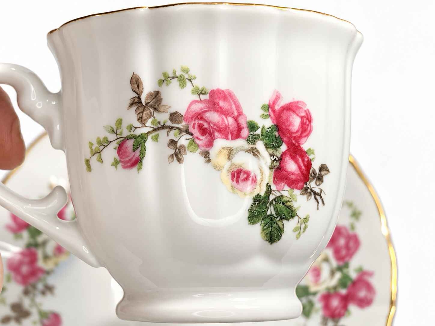 Vintage Trisa porcelain Roses Tea set with creamer and sugar dish - Image 5