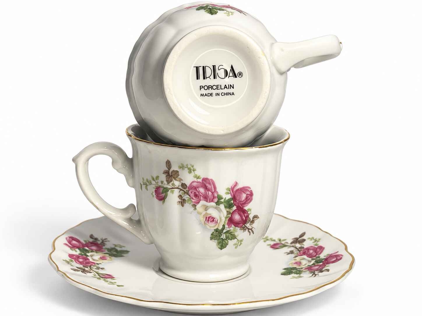 Vintage Trisa porcelain Roses Tea set with creamer and sugar dish - Image 4