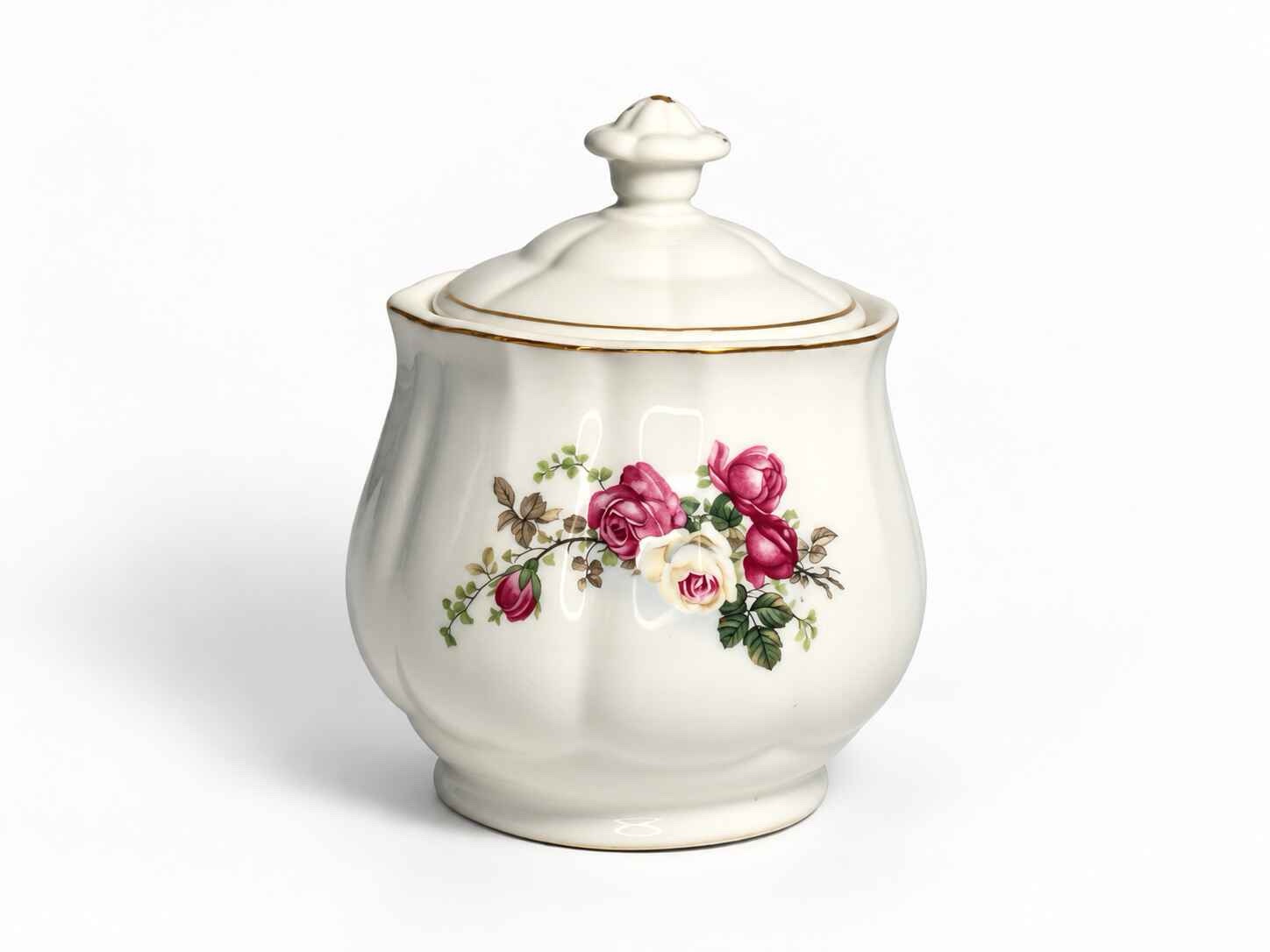 Vintage Trisa porcelain Roses Tea set with creamer and sugar dish - Image 9