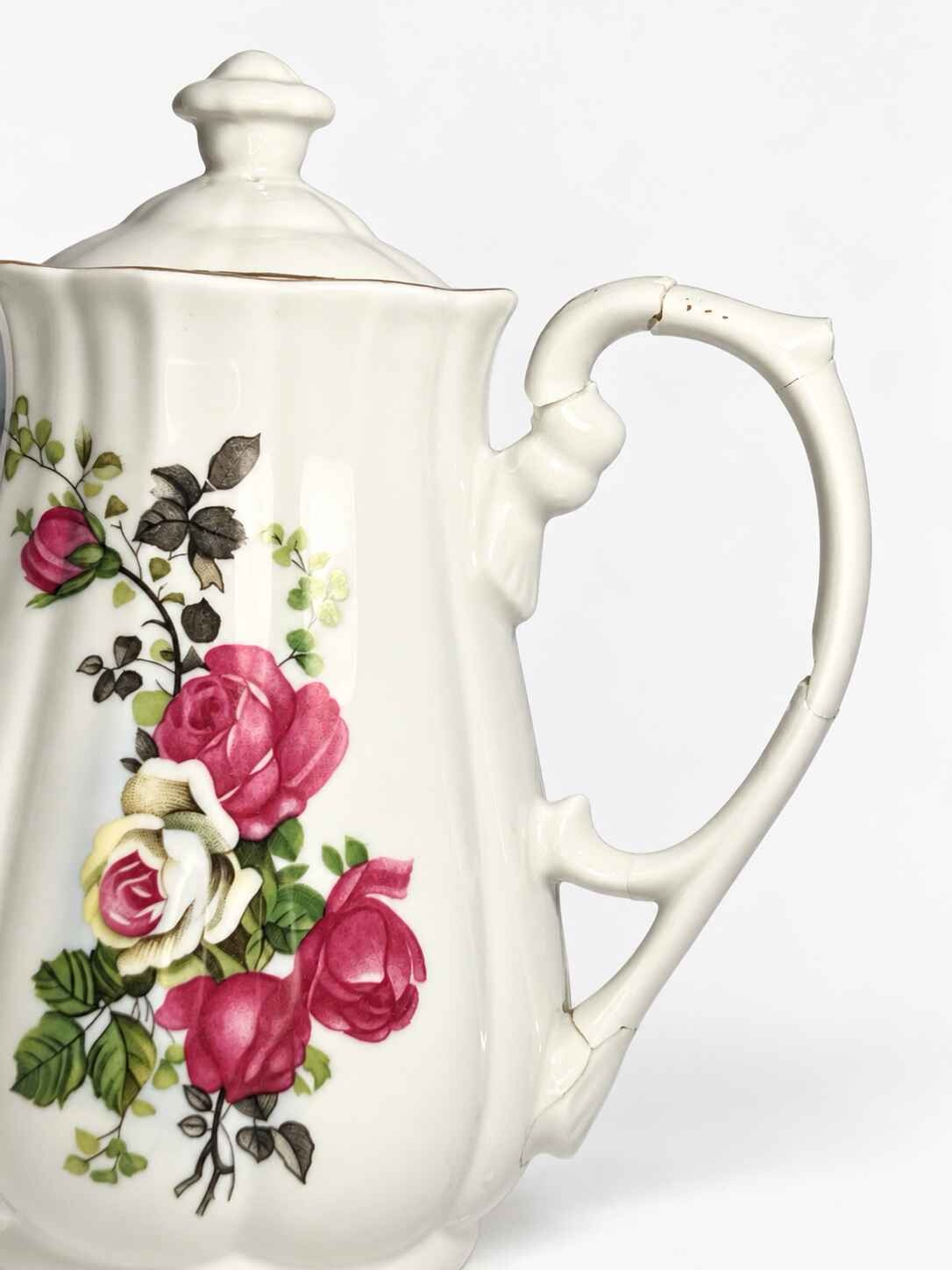 Vintage Trisa porcelain Roses Tea set with creamer and sugar dish - Image 17