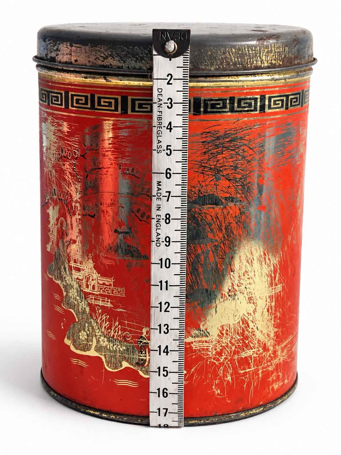 Set of Three Red oriental fisherman design Nesting tins - Image 4