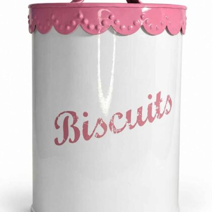 Pink and white Biscuit tin