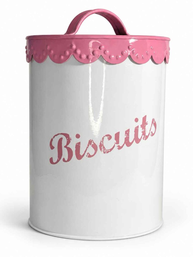 Pink and white Biscuit tin