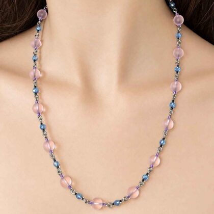 Lindsay Frosted Pink and faceted Blue Link Necklace
