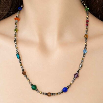 Lindsay Multi coloured glass bead link necklace.