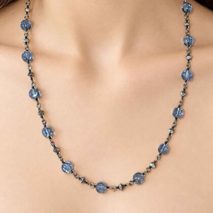 Lindsay Light Blue and silvery metal beaded Link necklace