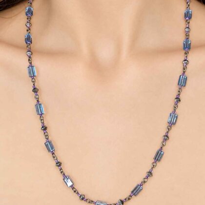 Lindsay Light Blue Rectangular and silvery spacer Link Necklace