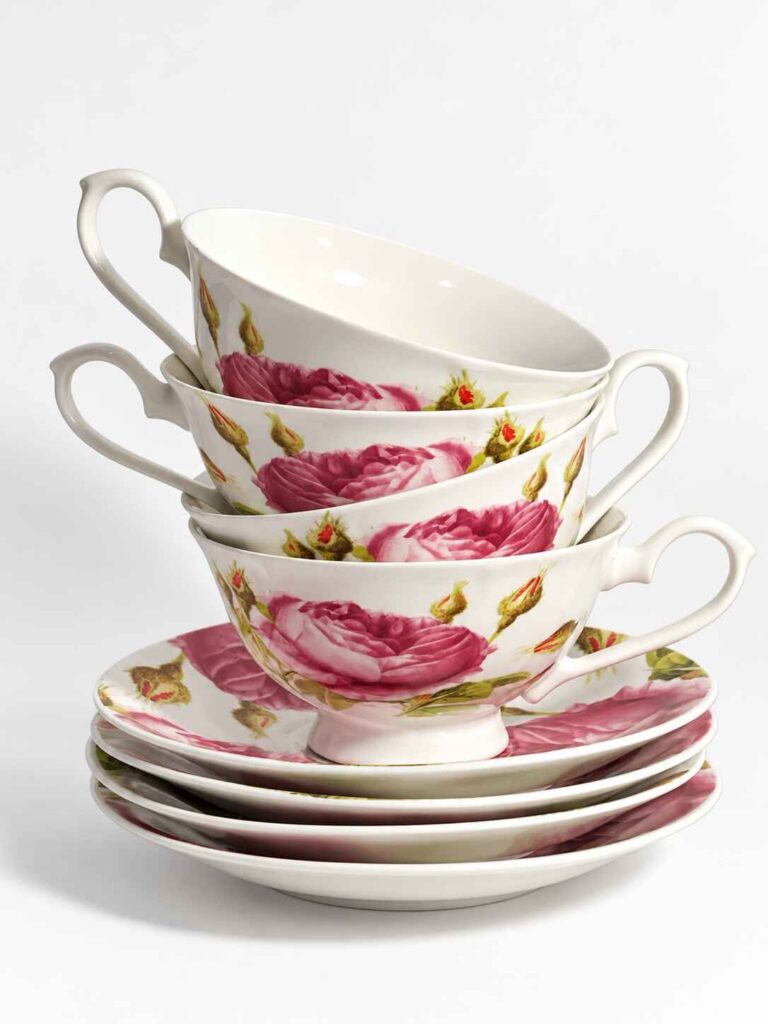 Four Tea cups and Saucers with roses