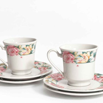 Two Floral tea cups with four saucers