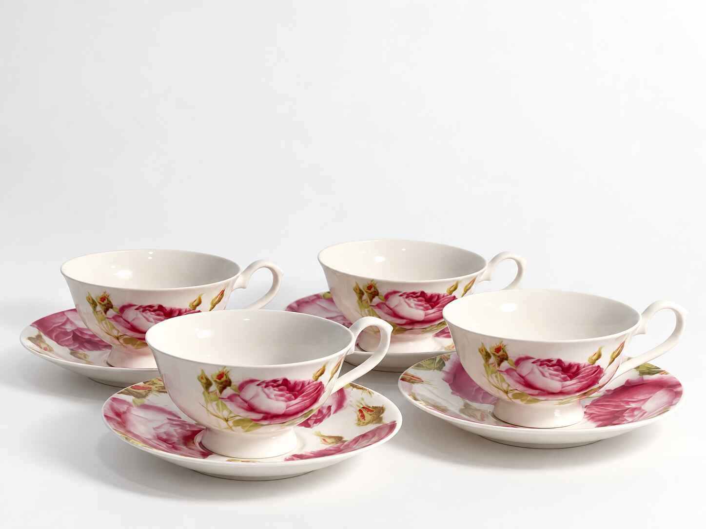 Four Tea cups and Saucers with roses - Image 6